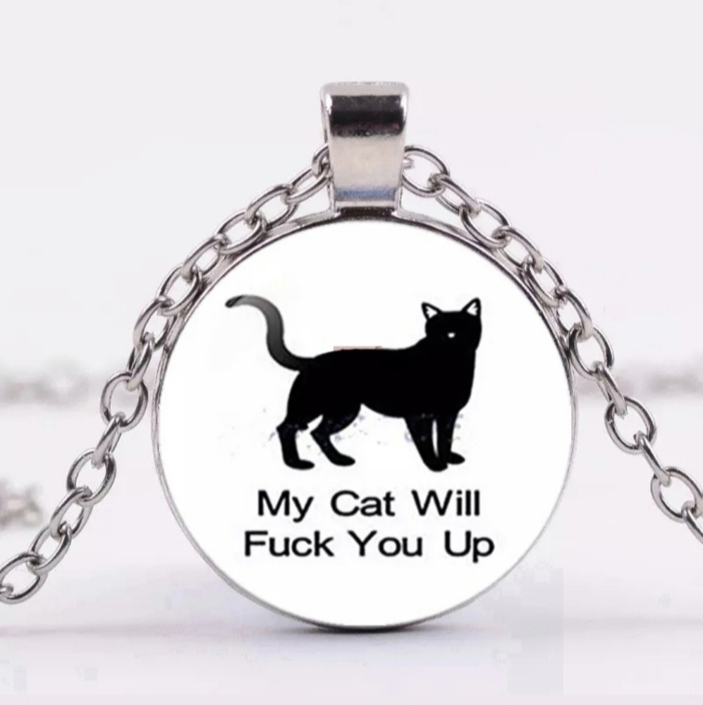 New Black Cat My Cat Will F*ck You Up Necklace.